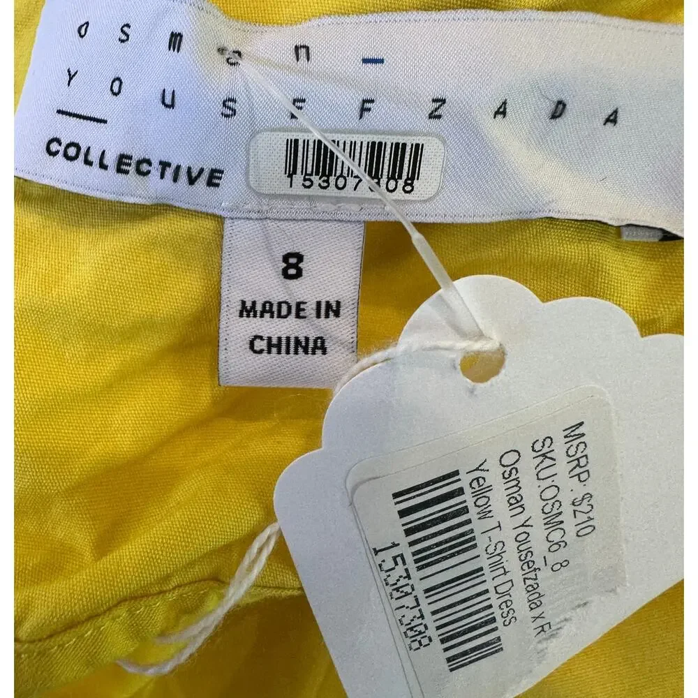 Osman Yousefzada Yellow Shift Mini Dress SIZE 8 T-shirt Cotton Office Work $210 - Picture 9 of 9